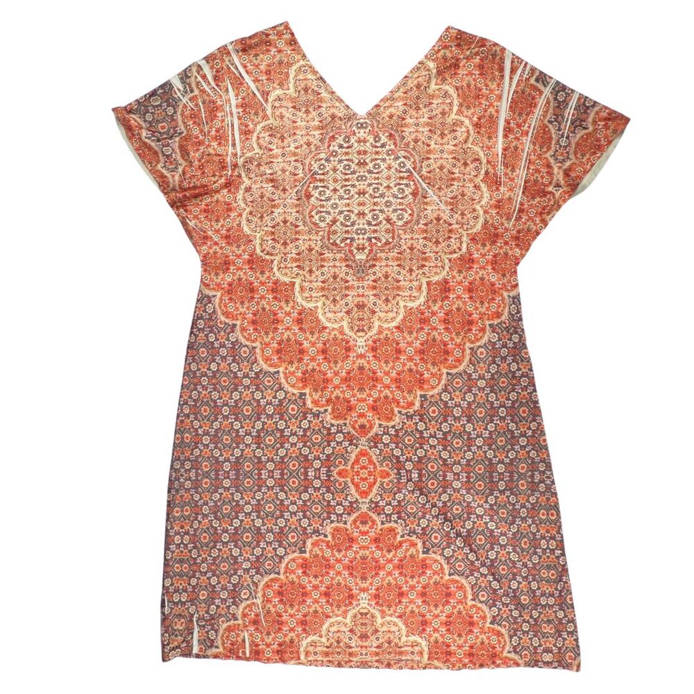 Cato Day Dress L Coral Cream Orange Floral Mandala Casual Festival Boho Dress - Picture 10 of 13